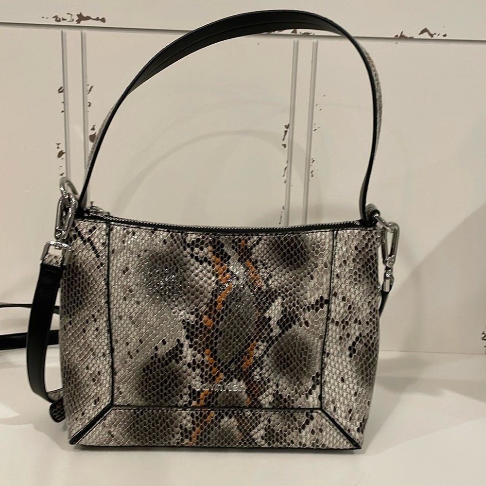 Lightly Used CALVIN KLEIN Quinn Top Zip Shoulder Bag - Faux Snake Skin